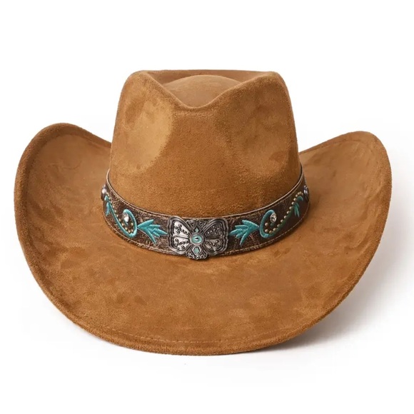 Western Cowboy/Cowgirl Hat with Turquoise Blue Embellished Band - Picture 7 of 9